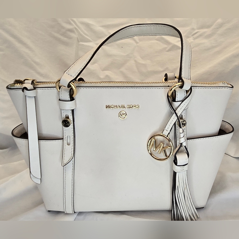 Michael Kors White Satchel with Gold Accents